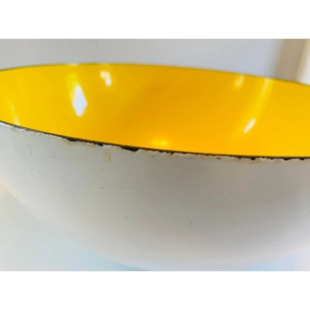 Vintage Yellow and White Enamel Bowl, 11